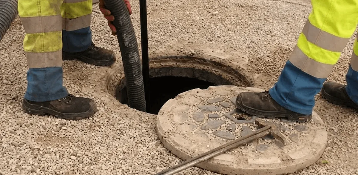Drain cleaning crew clearing a sewer access point with professional equipment in Baton Rouge, LA